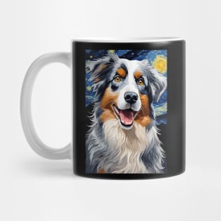 Australian Shepherd Dog Breed Painting in a Van Gogh Starry Night Art Style Mug